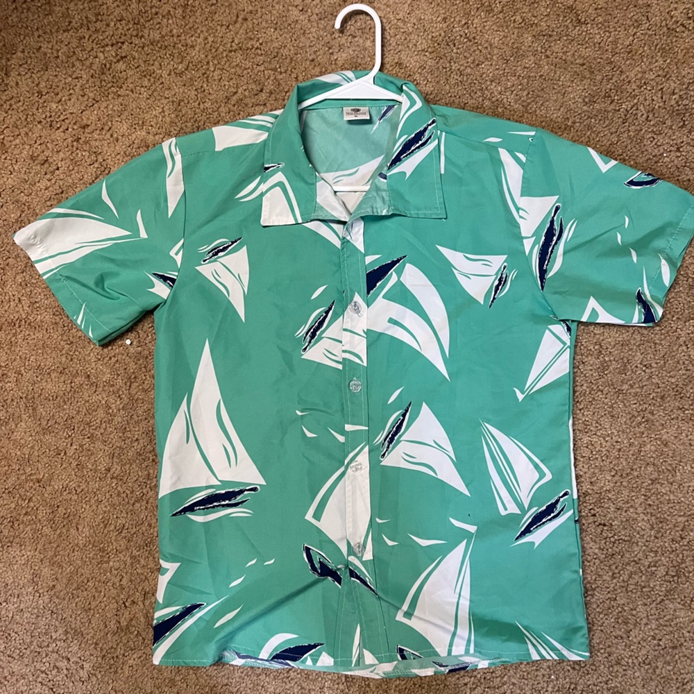 Tailor Pal Love Vintage Green Sailboat Print Shirt XL